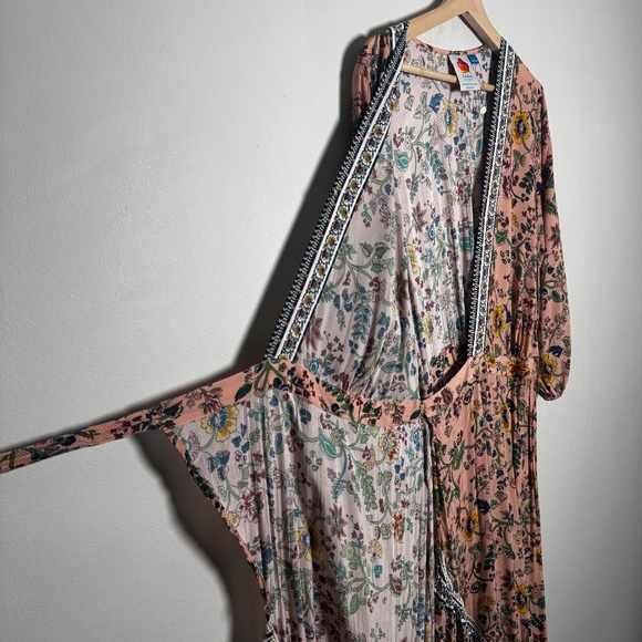Farm Rio Anthropologie Clara Wrap Maxi Floral Dress Sz Large - Picture 5 of 12